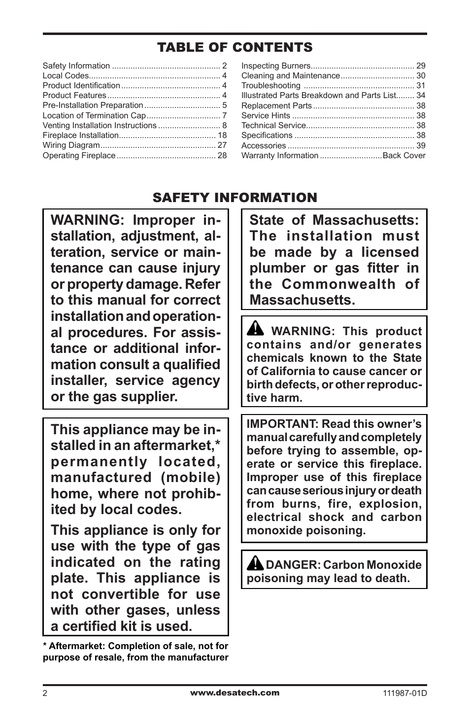 Safety information | Desa (V)T32EN SERIES User Manual | Page 2 / 40