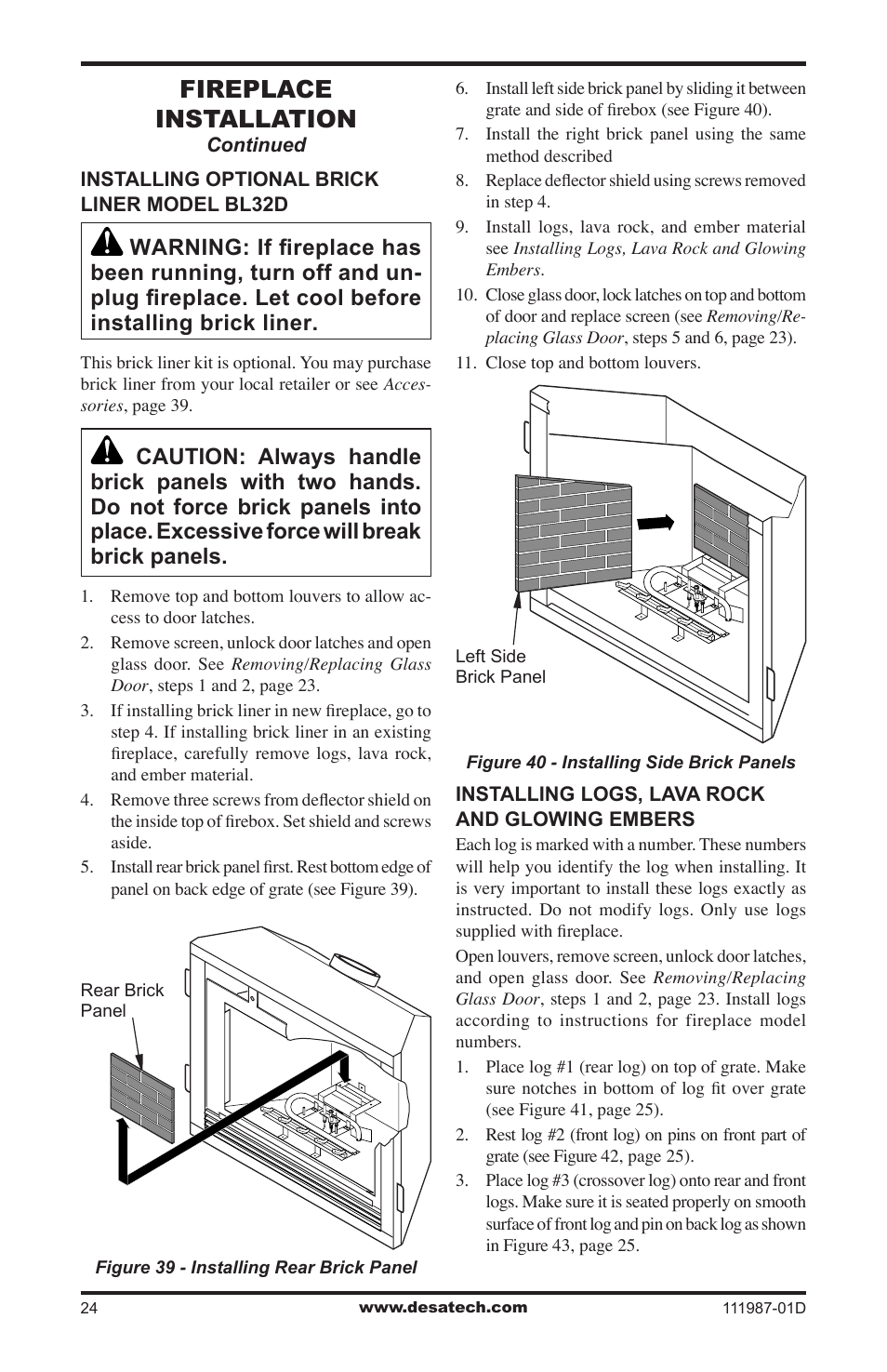 Fireplace installation | Desa (V)T32EN SERIES User Manual | Page 24 / 40
