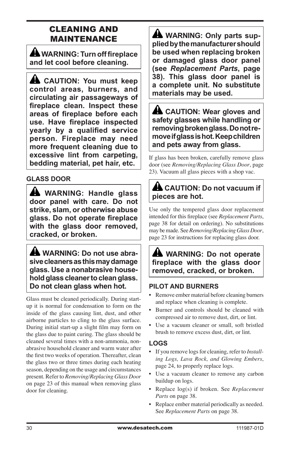 Cleaning and maintenance | Desa (V)T32EN SERIES User Manual | Page 30 / 40