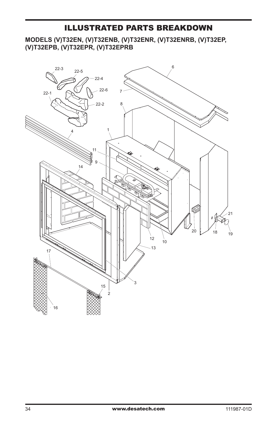 Illustrated parts breakdown and parts list, Illustrated parts breakdown | Desa (V)T32EN SERIES User Manual | Page 34 / 40