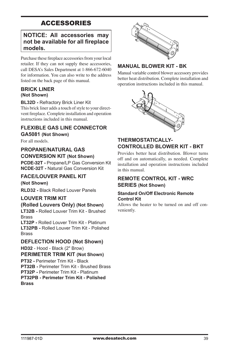 Accessories | Desa (V)T32EN SERIES User Manual | Page 39 / 40