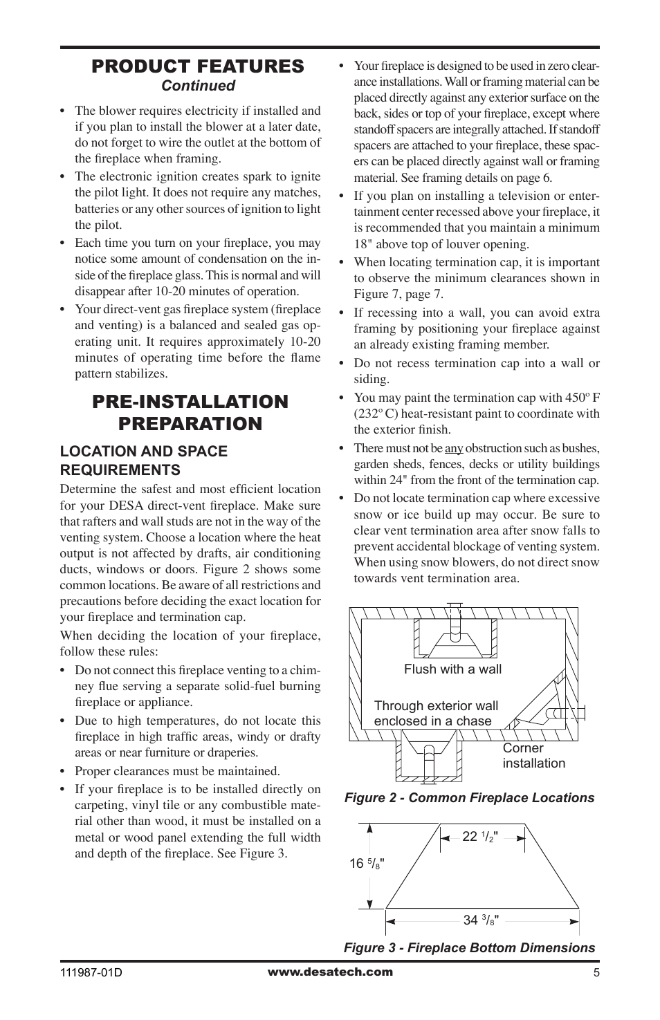 Pre-installation preparation, Product features, Drw fw | Desa (V)T32EN SERIES User Manual | Page 5 / 40