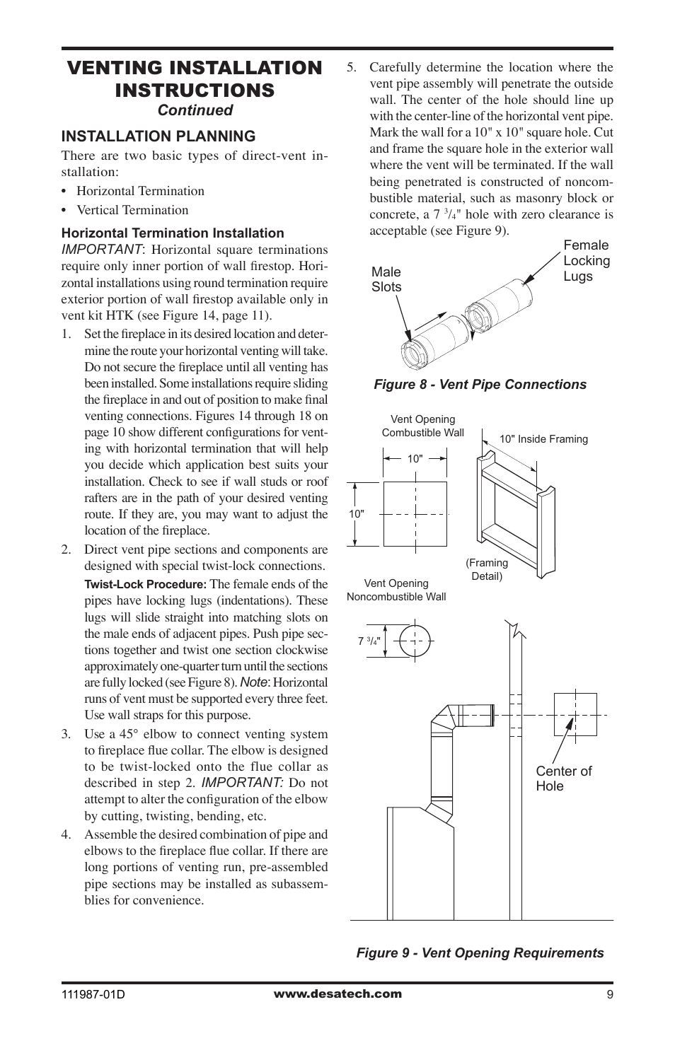 Venting installation instructions | Desa (V)T32EN SERIES User Manual | Page 9 / 40