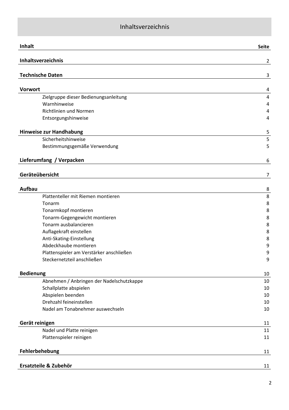 Dual Electronics CS 518 Manual Three-Speed Turntable User Manual | Page 2 / 22
