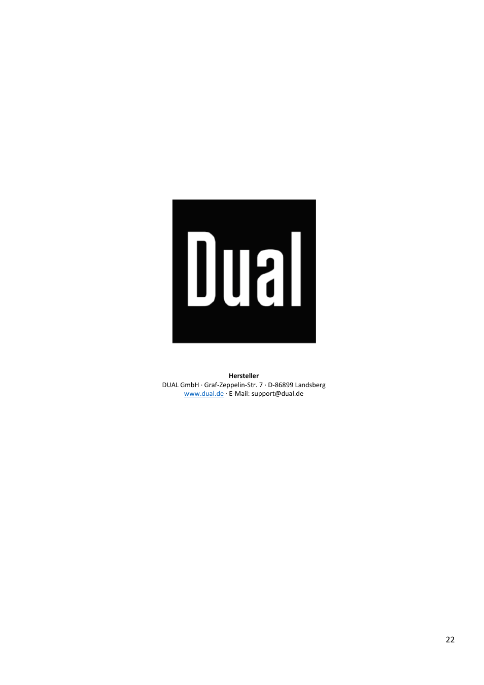 Dual Electronics CS 518 Manual Three-Speed Turntable User Manual | Page 22 / 22