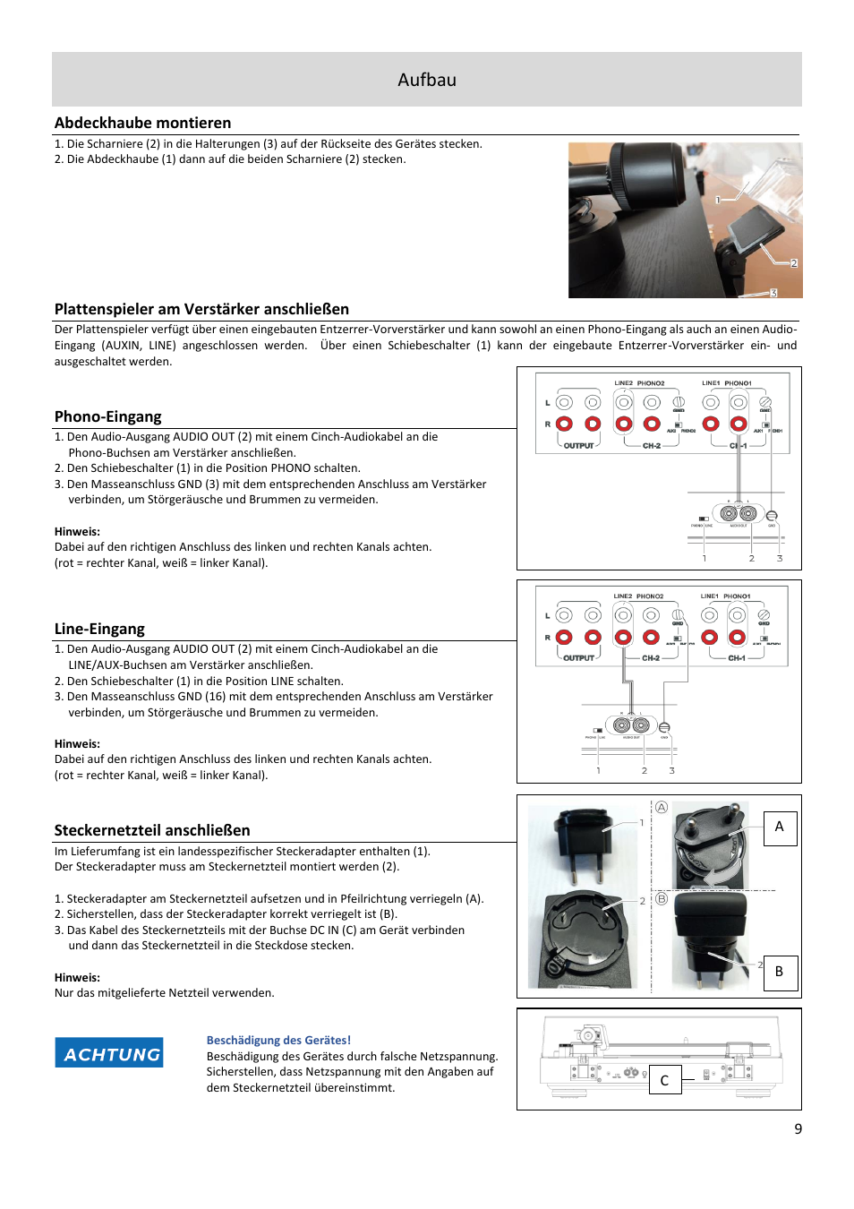 Aufbau | Dual Electronics CS 518 Manual Three-Speed Turntable User Manual | Page 9 / 22