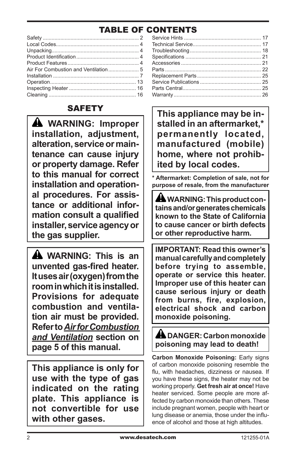 Safety | Desa LCR26PT User Manual | Page 2 / 56