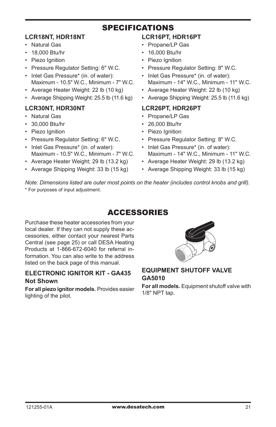 Specifications, Accessories | Desa LCR26PT User Manual | Page 21 / 56
