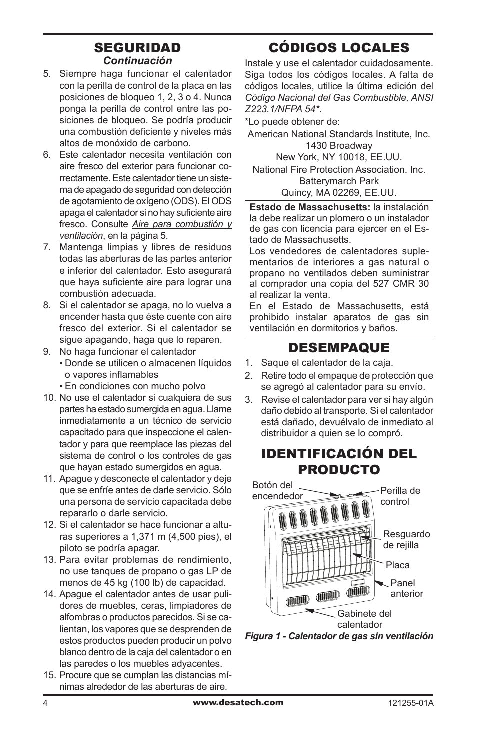 Códigos locales, Desempaque, Identificación del producto | Seguridad | Desa LCR26PT User Manual | Page 30 / 56