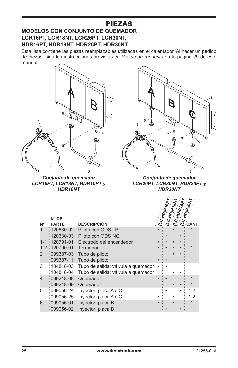 Piezas | Desa LCR26PT User Manual | Page 54 / 56