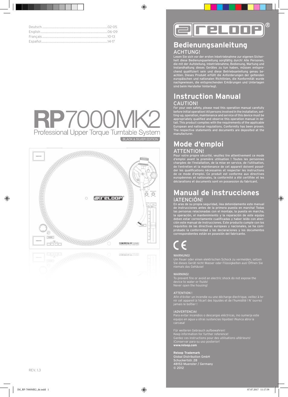 Reloop Belt-Driven Hi-Fi Turntable User Manual | 20 pages