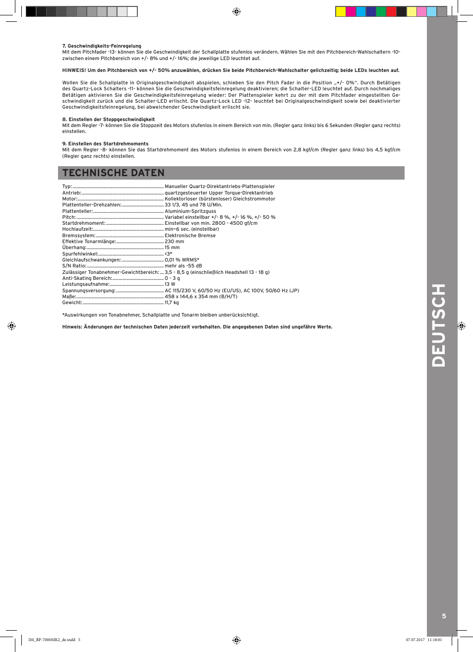 De ut s ch | Reloop Belt-Driven Hi-Fi Turntable User Manual | Page 5 / 20