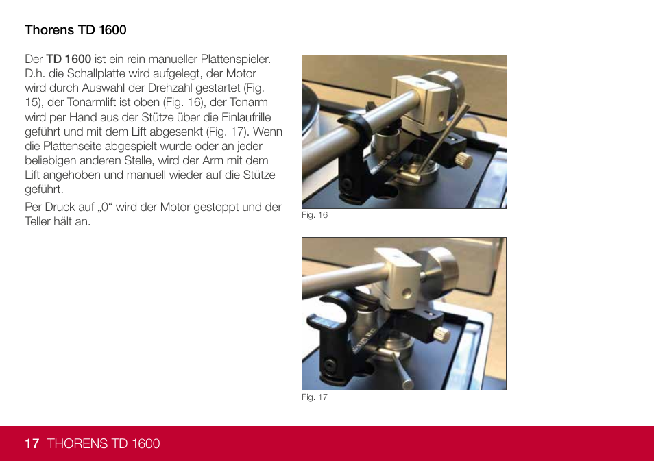 THORENS TD 1600 Fully Manual Two-Speed Stereo Turntable (High Gloss Walnut) User Manual | Page 17 / 102