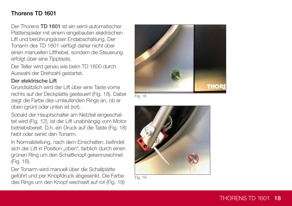 THORENS TD 1600 Fully Manual Two-Speed Stereo Turntable (High Gloss Walnut) User Manual | Page 18 / 102