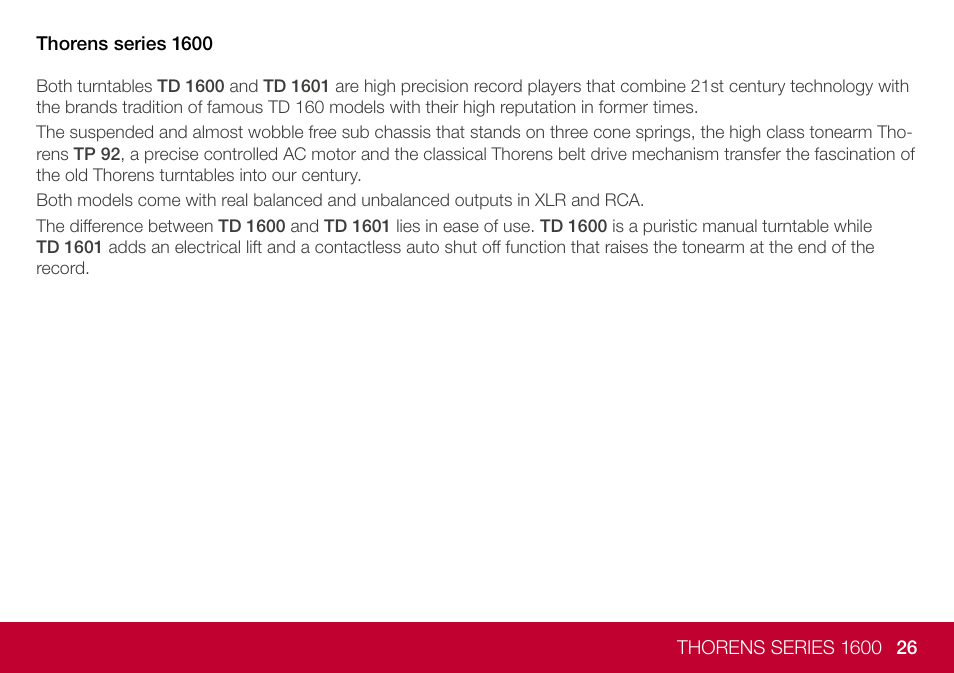 THORENS TD 1600 Fully Manual Two-Speed Stereo Turntable (High Gloss Walnut) User Manual | Page 26 / 102