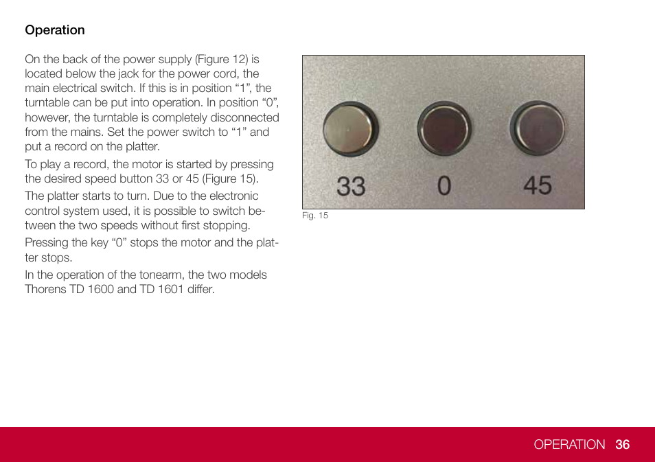 THORENS TD 1600 Fully Manual Two-Speed Stereo Turntable (High Gloss Walnut) User Manual | Page 36 / 102