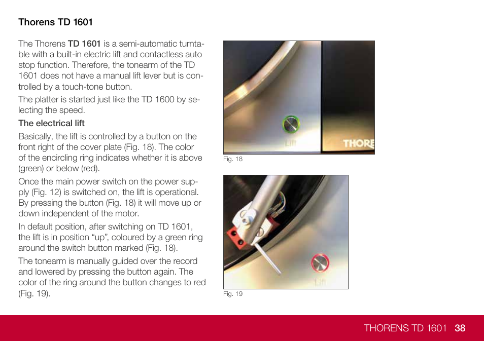 THORENS TD 1600 Fully Manual Two-Speed Stereo Turntable (High Gloss Walnut) User Manual | Page 38 / 102