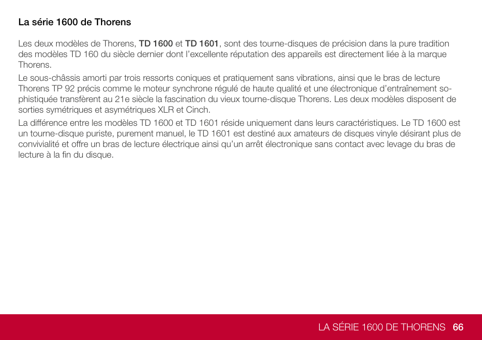 THORENS TD 1600 Fully Manual Two-Speed Stereo Turntable (High Gloss Walnut) User Manual | Page 66 / 102