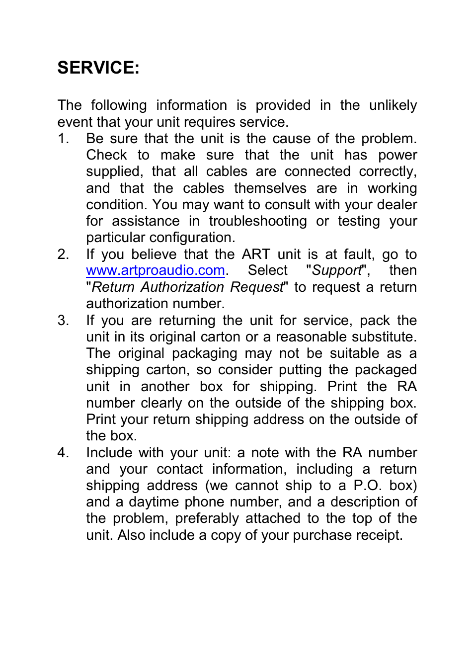 Service | Art DJ Pre II Phono Preamplifier User Manual | Page 10 / 12