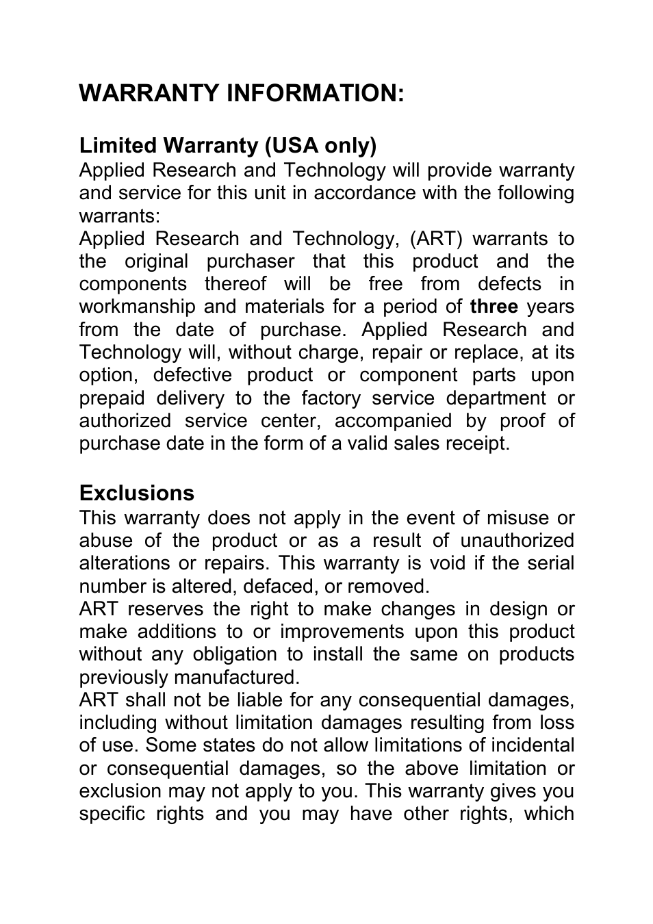 Warranty information | Art DJ Pre II Phono Preamplifier User Manual | Page 8 / 12