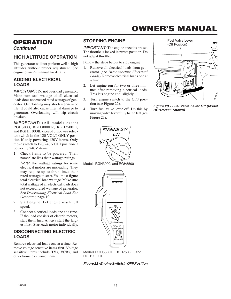 Owner’s manual, Operation, Continued | Desa Rgh3000  EN User Manual | Page 13 / 28