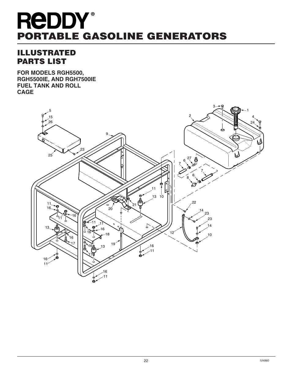 Portable gasoline generators, Illustrated parts list | Desa Rgh3000  EN User Manual | Page 22 / 28