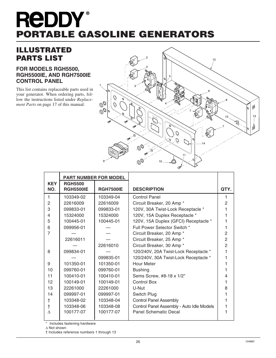 Portable gasoline generators, Illustrated parts list | Desa Rgh3000  EN User Manual | Page 26 / 28