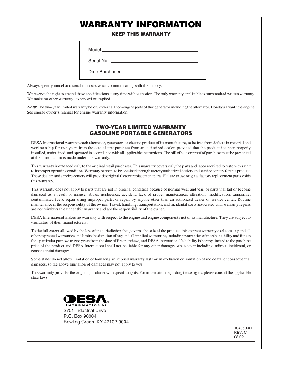 Warranty information | Desa Rgh3000  EN User Manual | Page 28 / 28