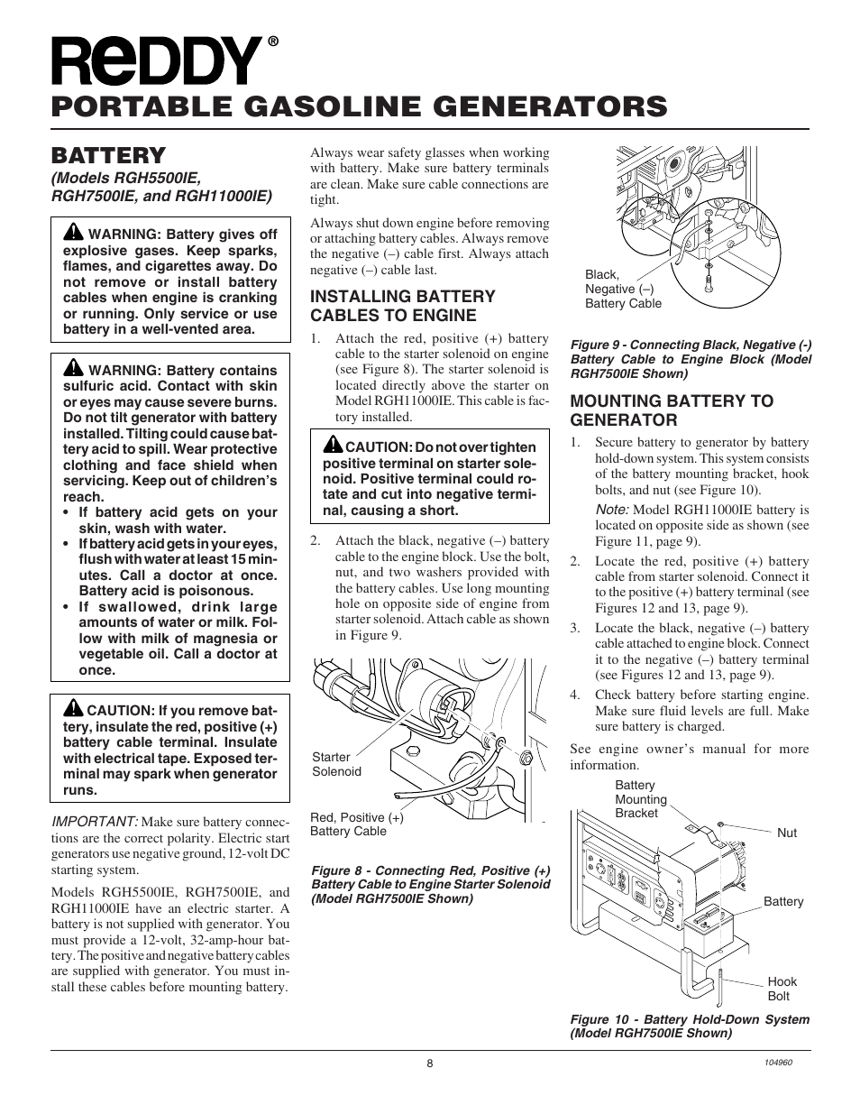 Portable gasoline generators, Battery | Desa Rgh3000  EN User Manual | Page 8 / 28