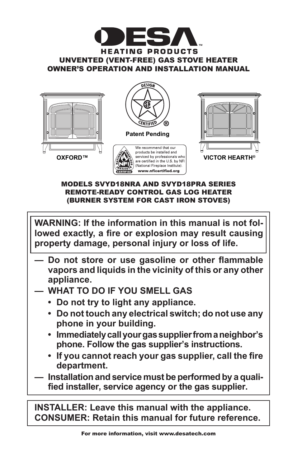 Desa SVYD18PRA User Manual | 28 pages