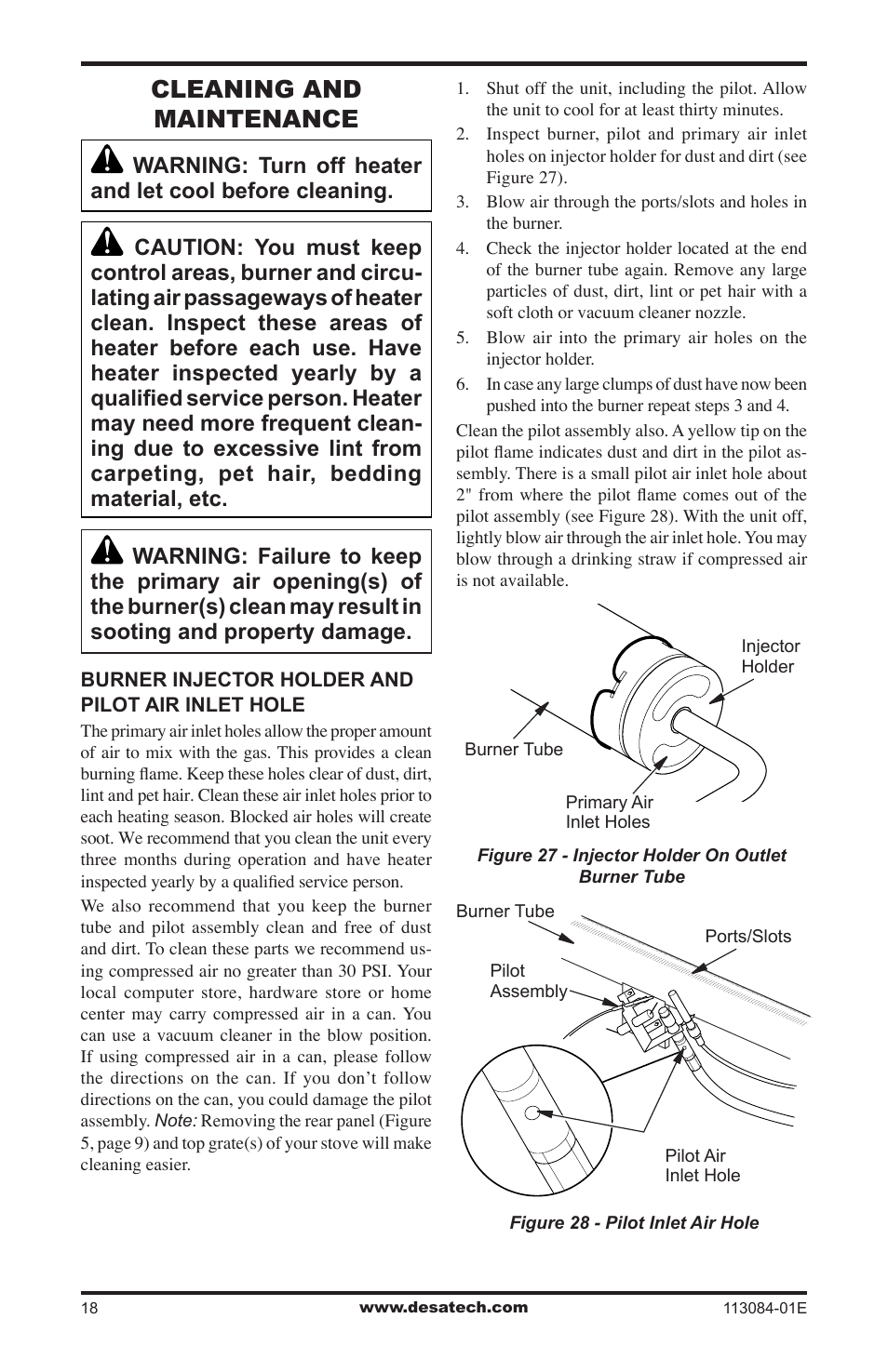 Cleaning and maintenance | Desa SVYD18PRA User Manual | Page 18 / 28