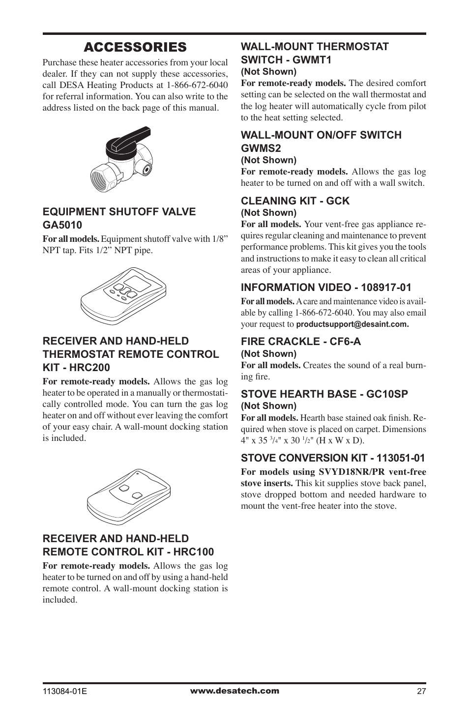 Accessories | Desa SVYD18PRA User Manual | Page 27 / 28