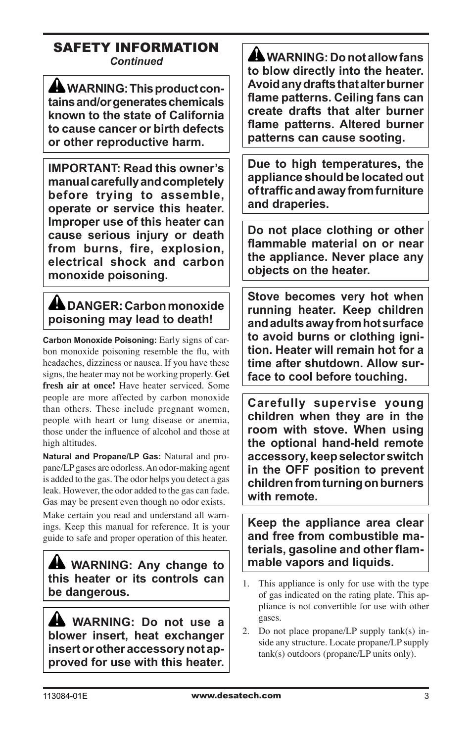 Safety information | Desa SVYD18PRA User Manual | Page 3 / 28