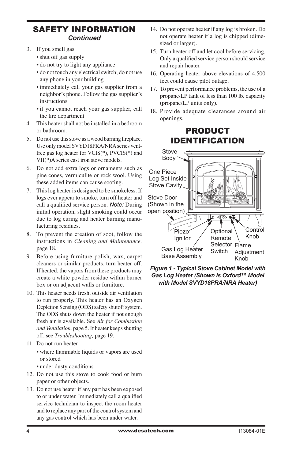 Product identification, Safety information | Desa SVYD18PRA User Manual | Page 4 / 28