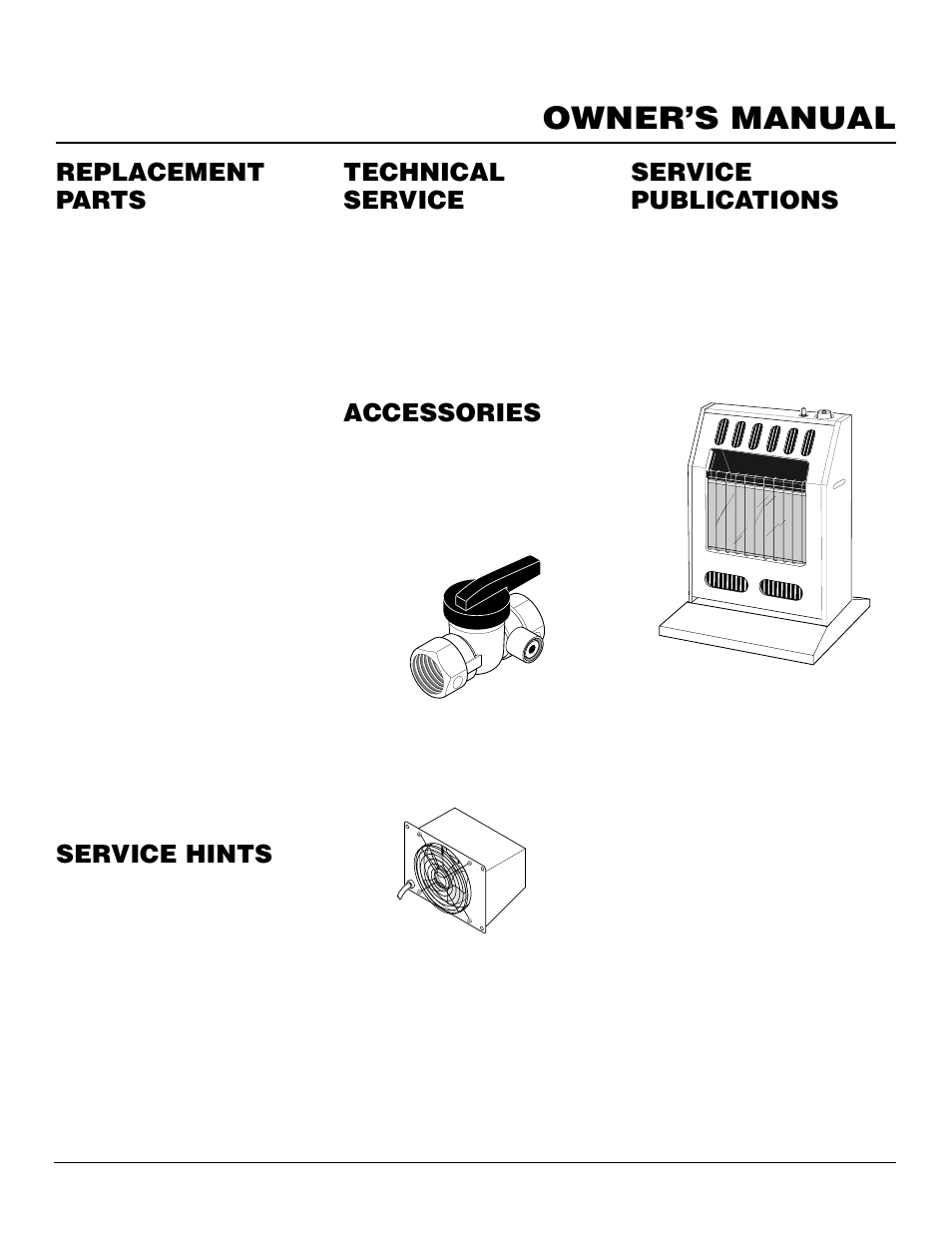 Owner’s manual, Accessories, Technical service | Service hints, Service publications, Replacement parts | Desa FGH-30NGB User Manual | Page 19 / 24