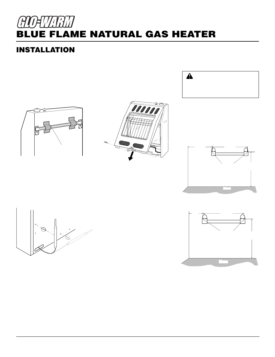 Blue flame natural gas heater, Installation, Continued | Installing thermostat sensing bulb, Installing heater to wall, Methods for attaching mounting bracket to wall, Removing front panel of heater, Marking screw locations, For t-stat models only, Mounting bracket | Desa FGH-30NGB User Manual | Page 8 / 24