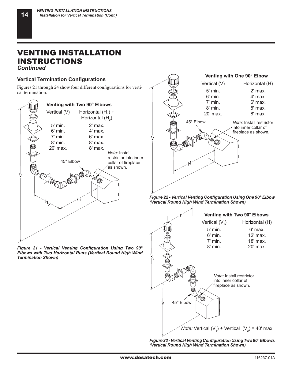 Venting installation instructions | Desa (V)VC42NE User Manual | Page 14 / 38