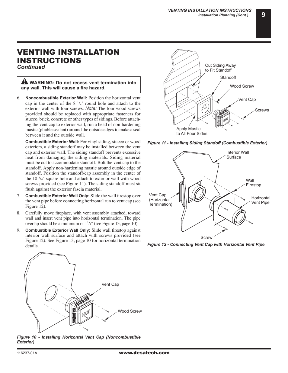 Venting installation instructions, Continued | Desa (V)VC42NE User Manual | Page 9 / 38