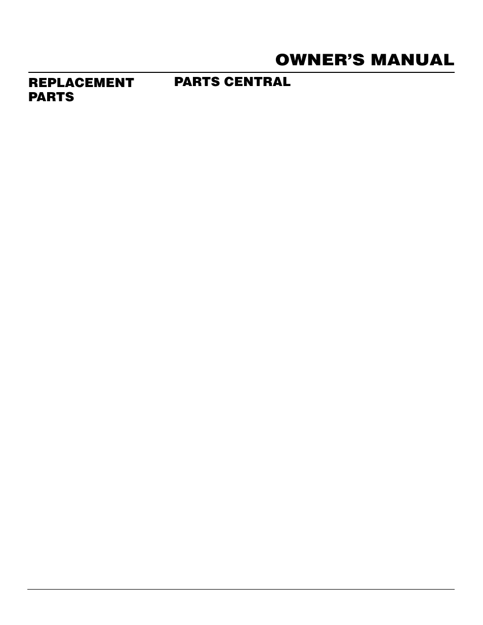 Owner’s manual, Replacement parts parts central | Desa CGP10TA User Manual | Page 17 / 20