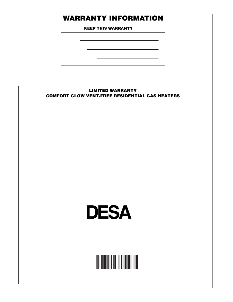 Warranty information, International | Desa CGP10TA User Manual | Page 20 / 20