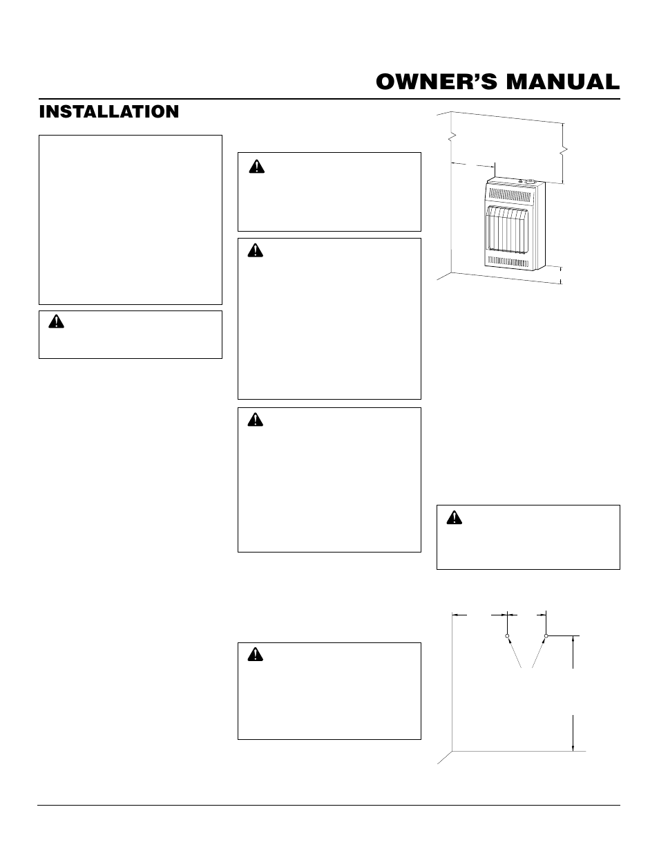 Owner’s manual, Installation, Check gas type | Installation items, Locating heater, Installing heater to wall, Thermostat sensing bulb | Desa CGP10TA User Manual | Page 7 / 20