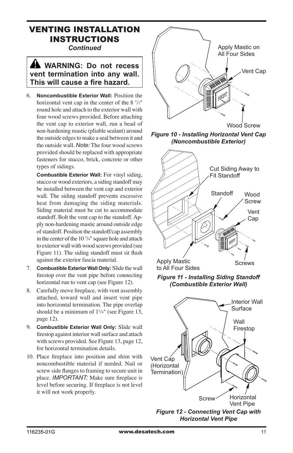 Venting installation instructions | Desa (V)VC36NE Series User Manual | Page 11 / 40