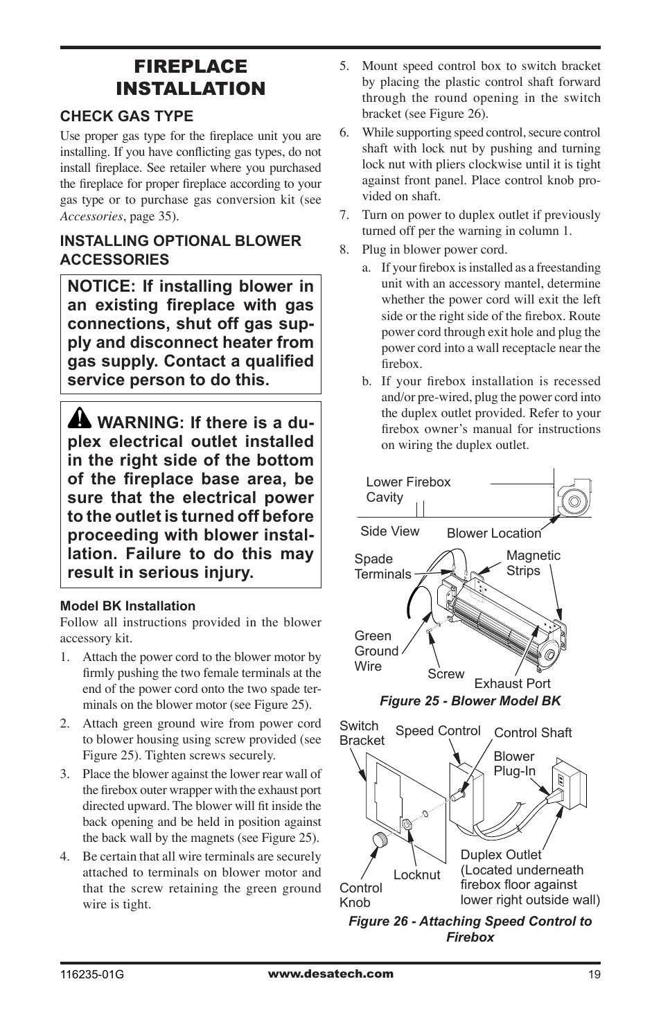 Fireplace installation | Desa (V)VC36NE Series User Manual | Page 19 / 40
