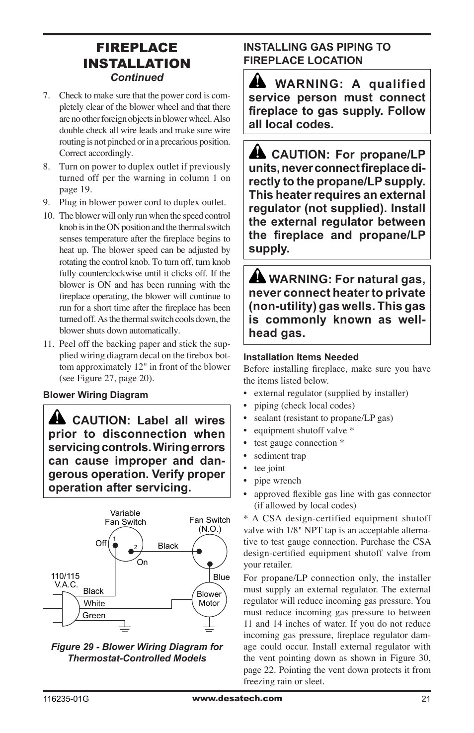 Fireplace installation | Desa (V)VC36NE Series User Manual | Page 21 / 40