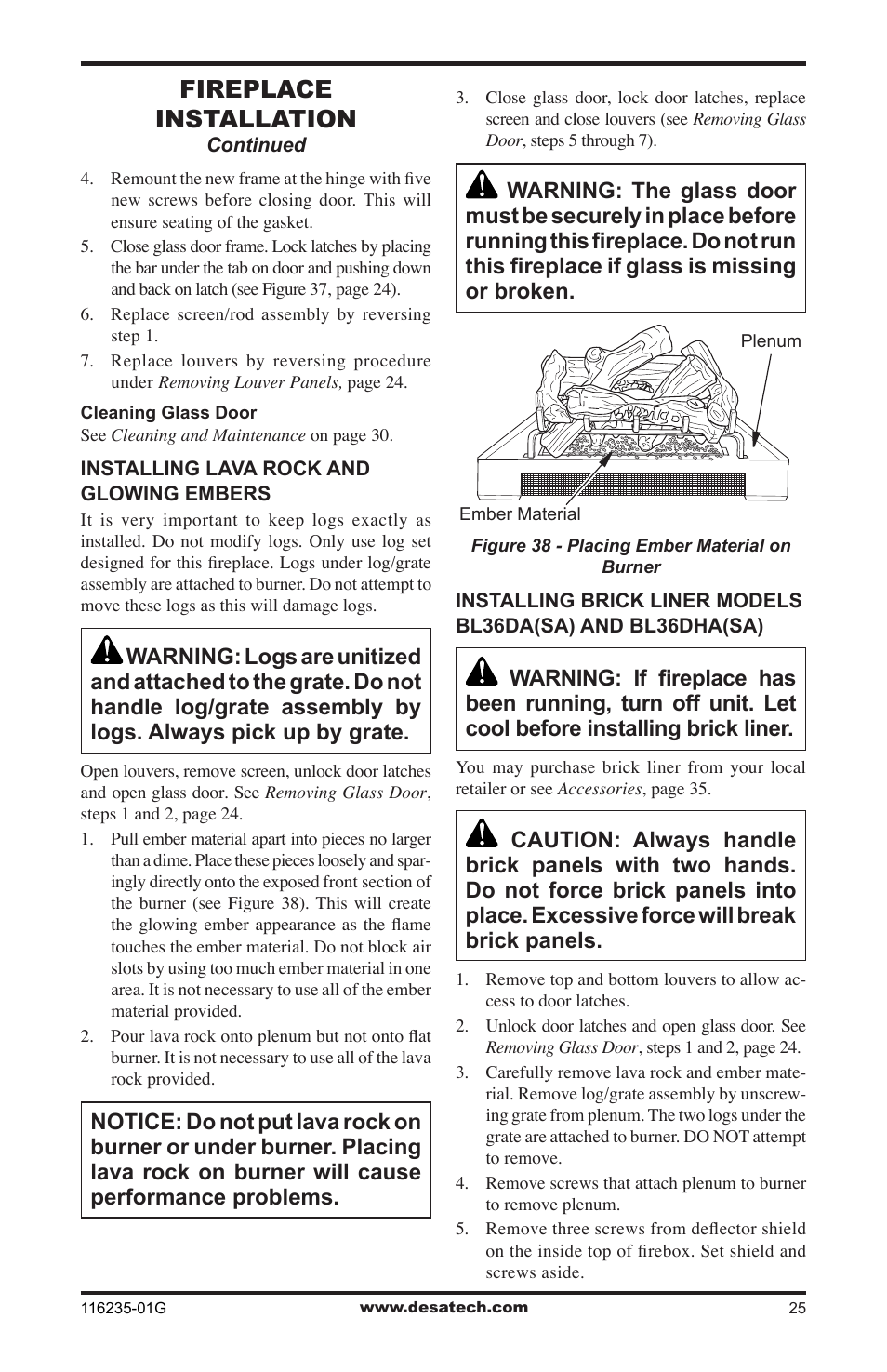 Fireplace installation | Desa (V)VC36NE Series User Manual | Page 25 / 40