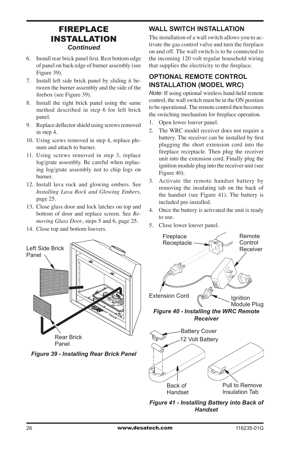 Fireplace installation | Desa (V)VC36NE Series User Manual | Page 26 / 40