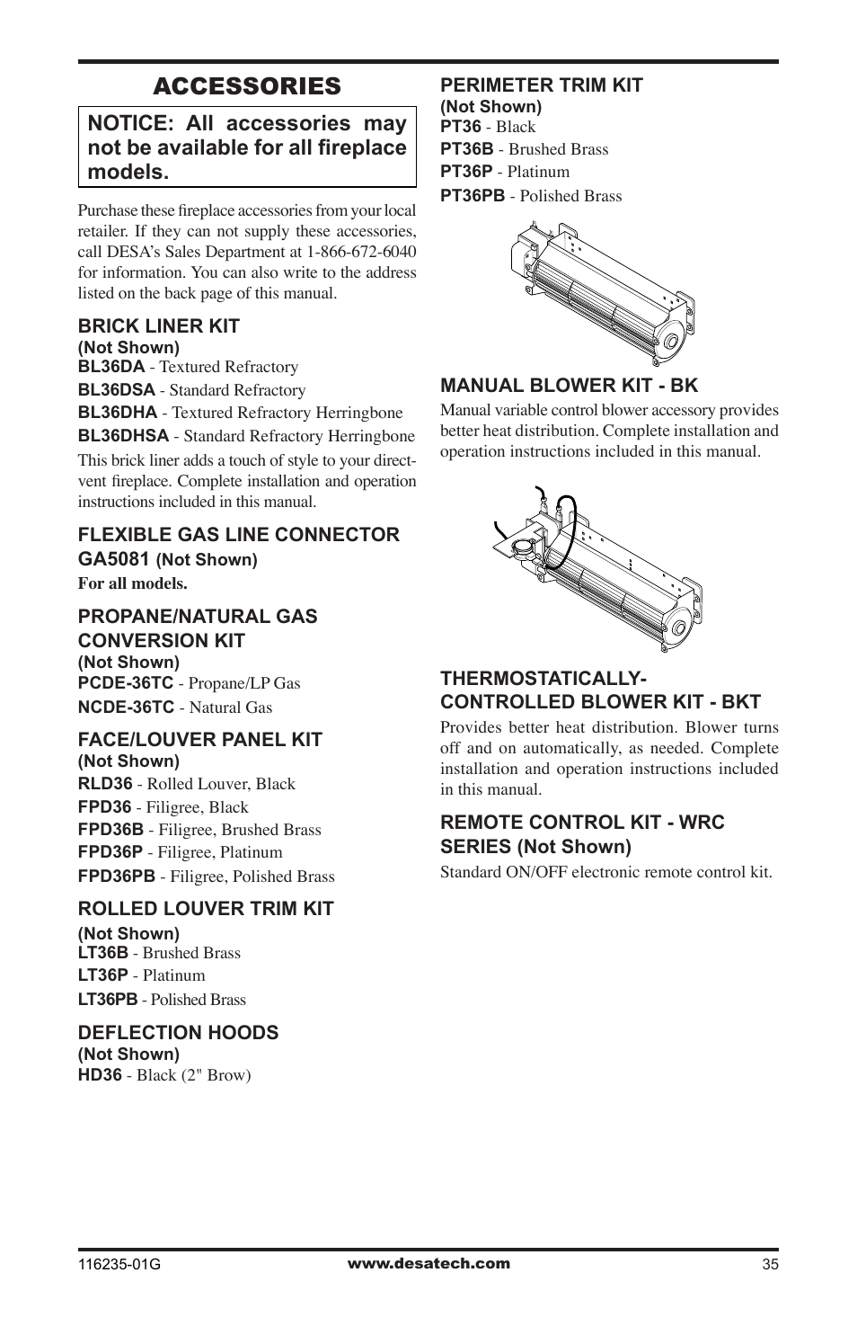 Accessories | Desa (V)VC36NE Series User Manual | Page 35 / 40