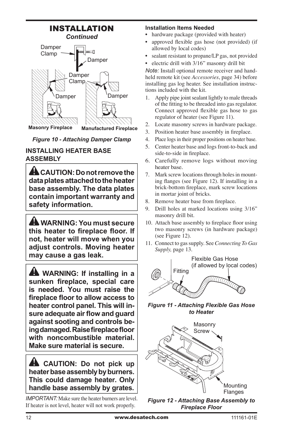 Installation | Desa CCL3018NR  EN User Manual | Page 12 / 36