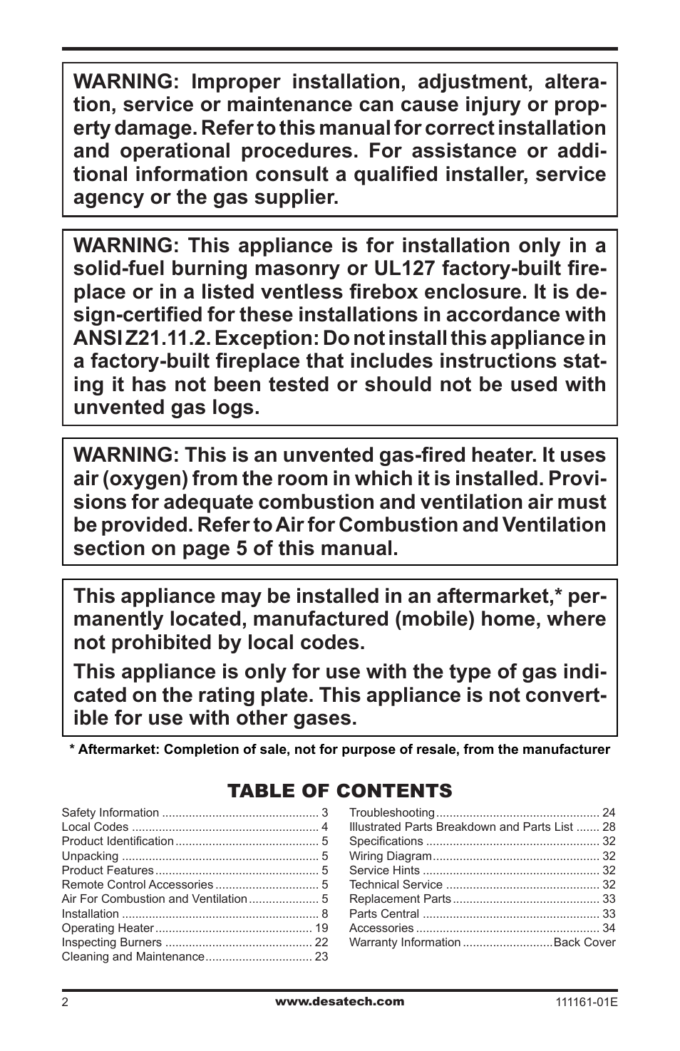 Desa CCL3018NR  EN User Manual | Page 2 / 36