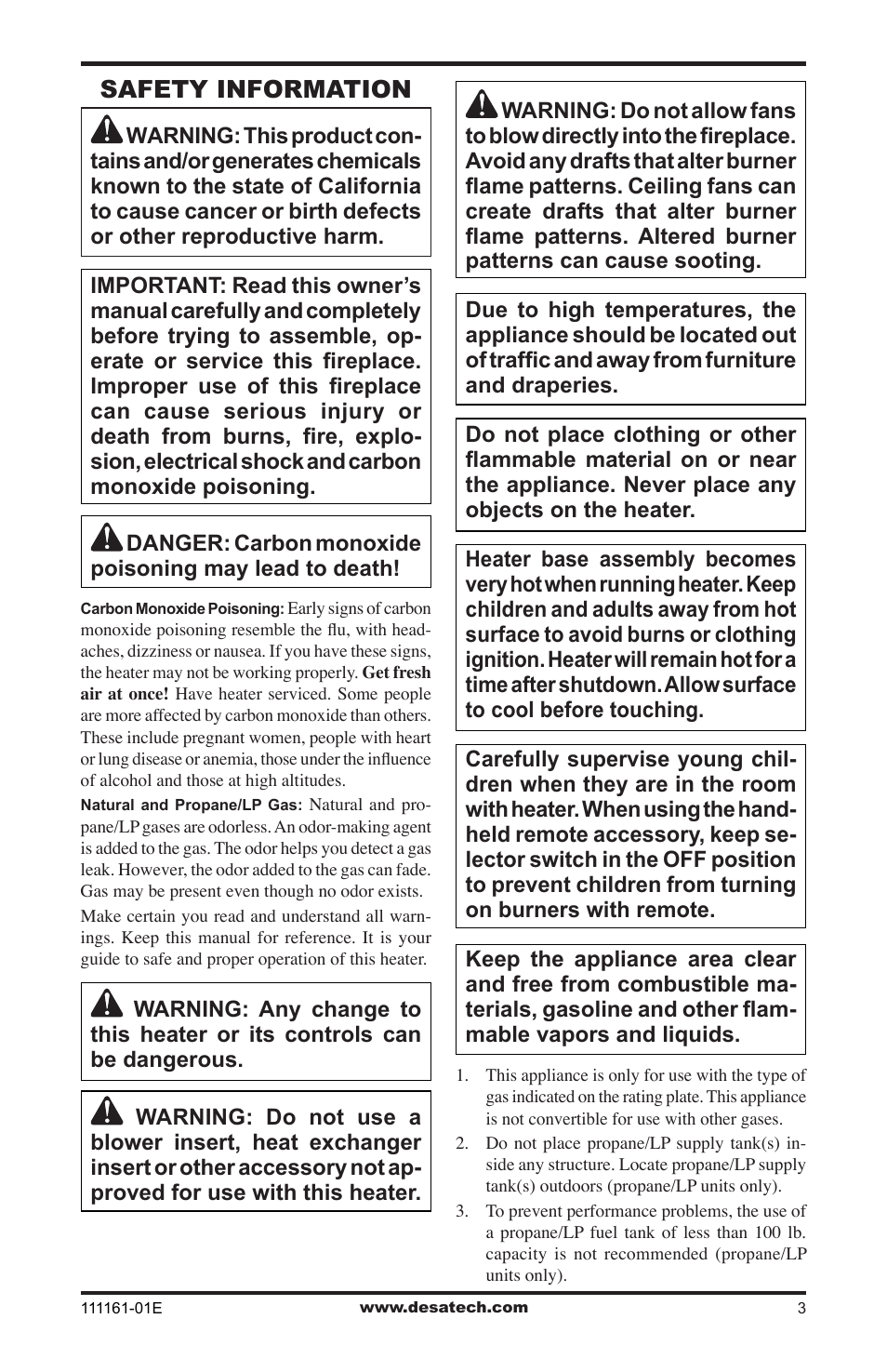 Safety information | Desa CCL3018NR  EN User Manual | Page 3 / 36